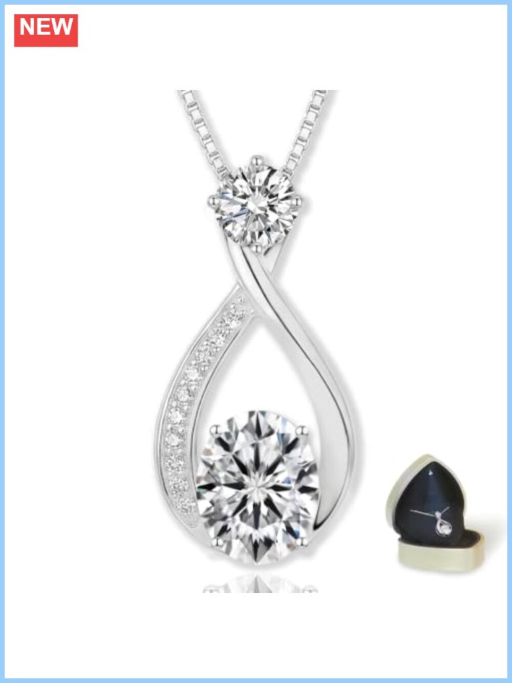 Moissanite Infinity Pendant Necklace 2CT Box Chain Adjustable Women Jewelry